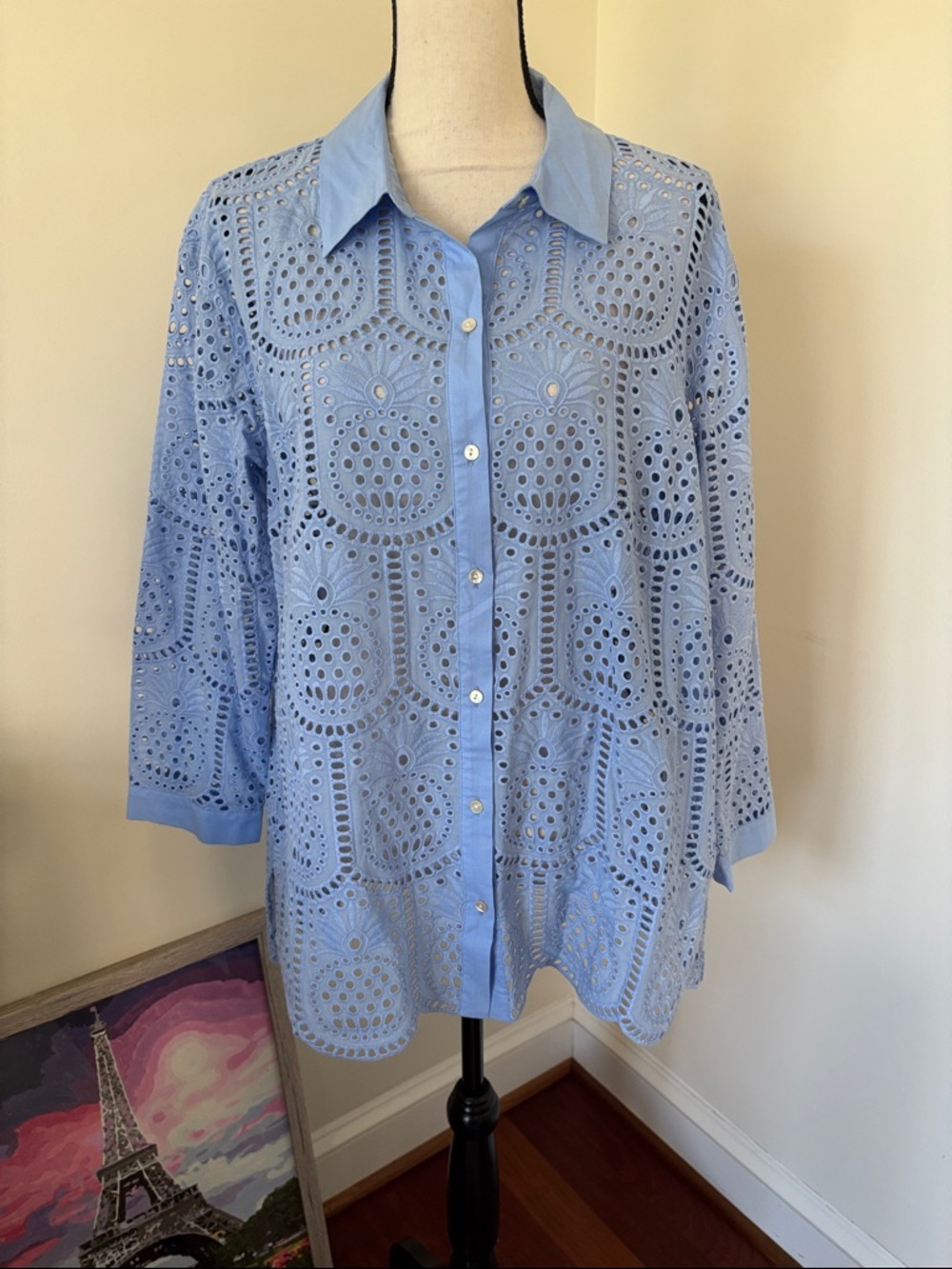 Lilly Pulitzer Sky Blue Eyelet Button-Down Shirt
